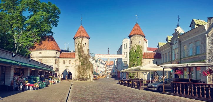 Viru gate in old Tallinn on sunny summer day