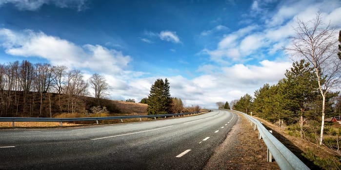 black asphalt road on sunny spring day