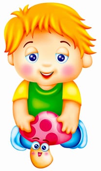 a digitally illustrated cute cartoon, boy