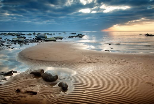 view to baltic seacoast at sunset ligt