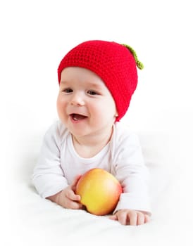 7 month old baby in apple hat
