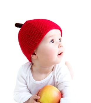 7 month old baby in apple hat