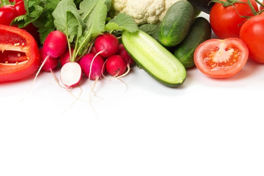 fresh mixed vegetables isolated on old wooden background