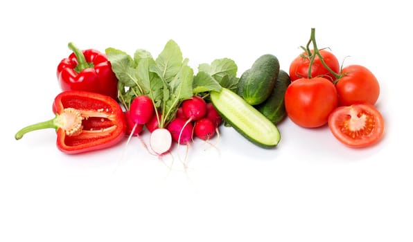 fresh mixed vegetables isolated on old wooden background