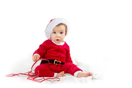 little Baby isolated on white background in santa costume