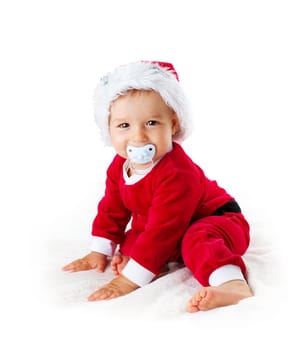little Baby isolated on white background in santa costume