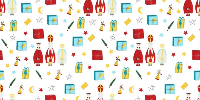 Wrapping paper, seamless pattern for saint nicholas day. Vector illustration.