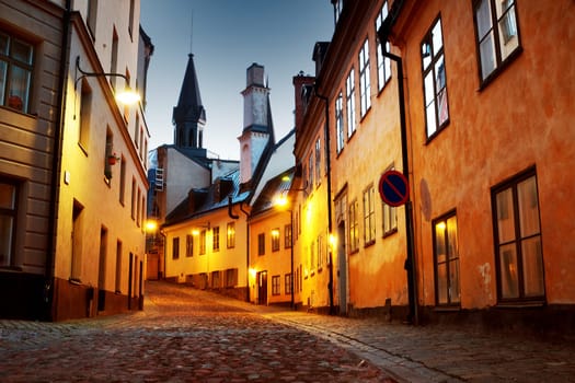 Street in old town Stockholm at night in summer