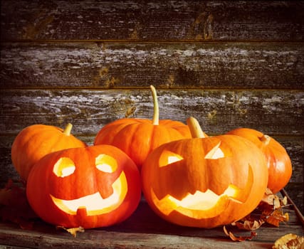 ripe pumpkins for halloween with spooky faces