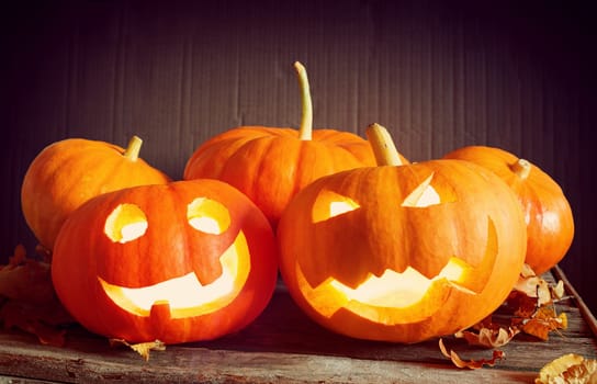 ripe pumpkins for halloween with spooky faces