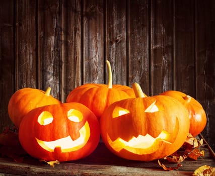 ripe pumpkins for halloween with spooky faces
