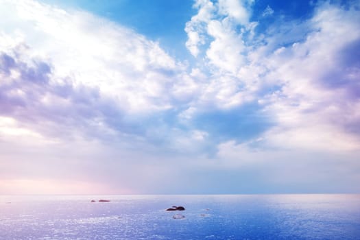 Beautiful sea view in sunset light. landscape with dramatic sky