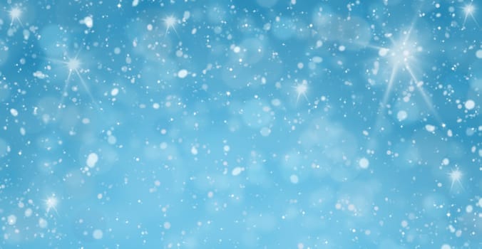 Blue christmas background with stars and snow