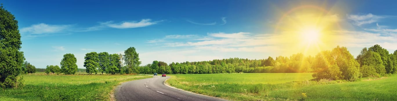 asphalt road panorama in countryside on sunny summer day