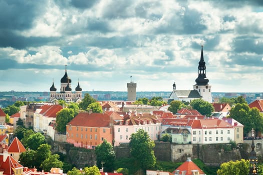 Old Tallinn. Estonia. View to Orthodox church Alexander Nevsky from Oleviste church in summer