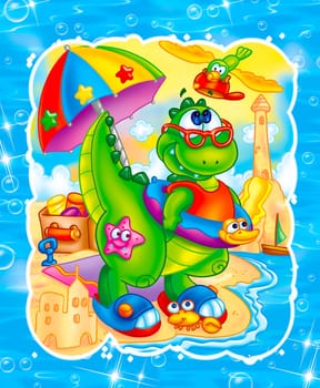 a digitally illustrated cute dinosaur