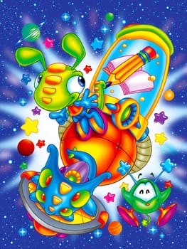 a digitally illustrated cute alien
