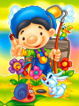 a digitally illustrated cute boy