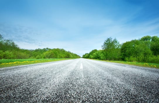 Asphalt road in beautiful spring day at countryside
