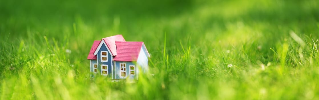 wooden house model on the grass in garden