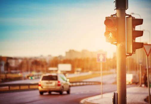 Trafficlights outdoors in early morning with green light