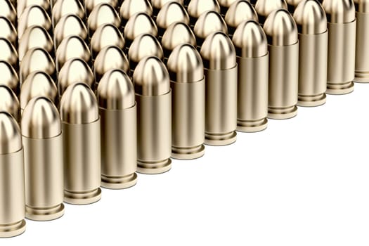 Multiple rows with pistol bullets on white background