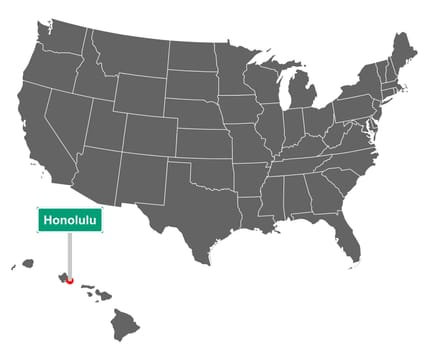 Honolulu city limit sign and map of USA