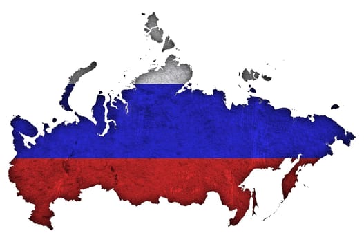 Map and flag of Russia on weathered concrete
