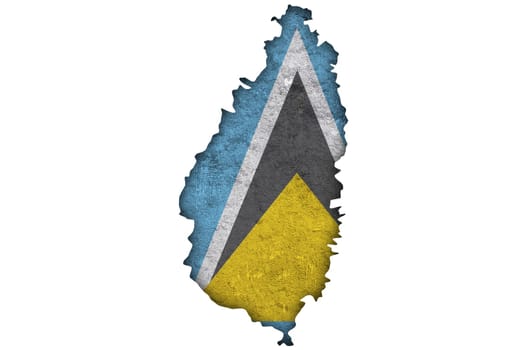 Map and flag of Saint Lucia on weathered concrete