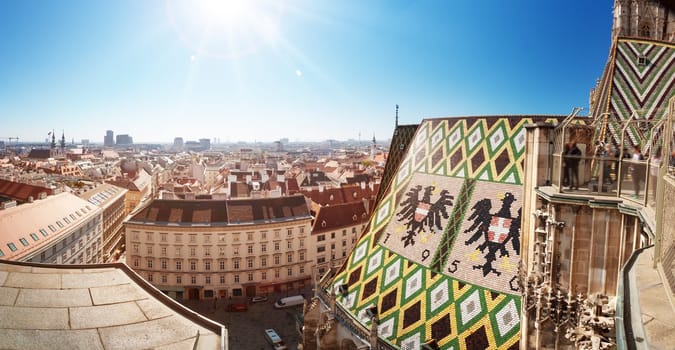 View from St. Stephen's Cathedral North tower in Vienna, Austria on sunny day