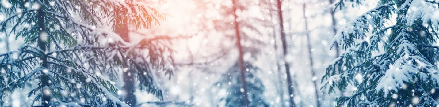 Beautiful tree in winter landscape in late evening in snowfall