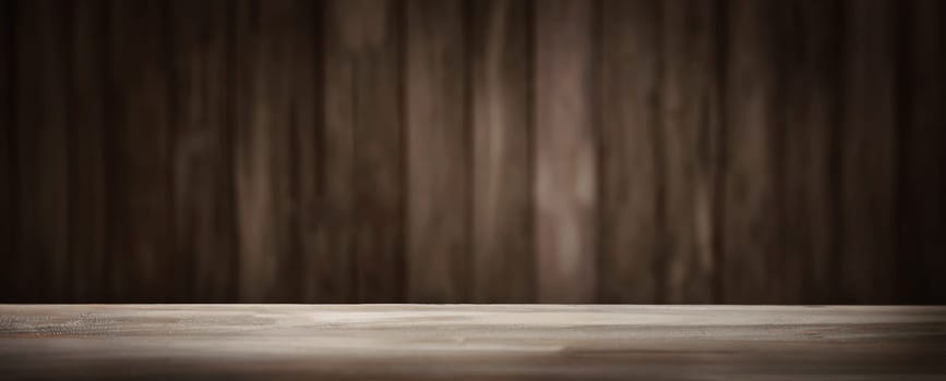 Old wooden planks. Brown background with painted boards. Vintage view of empty table indoors