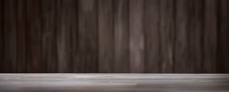 Old wooden planks. Brown background with painted boards. Vintage view of empty table indoors