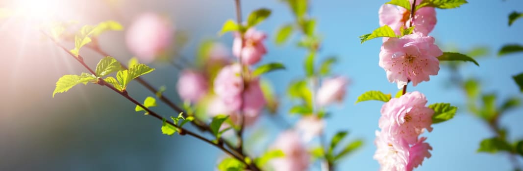 blurred sakura tree background. Spring flowers on beautiful sunny day