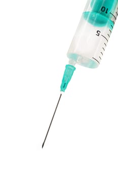 Vaccination, close up of injektion isolated on white background