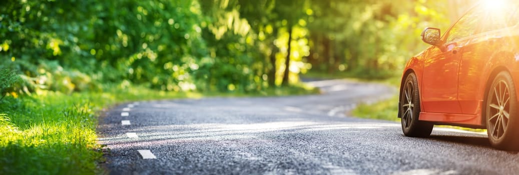 Car on asphalt road on summer day at park