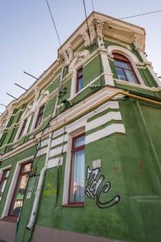 Old green building in kharkiv Ukraine