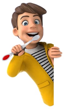 Fun 3D Illustration of a cartoon kid with rain gear