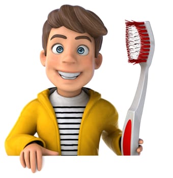 Fun 3D Illustration of a cartoon kid with rain gear