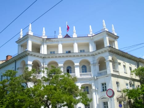Republic of Crimea, Sevastopol - July 28, 2019: The architecture of the buildings in Sevastopol. The city is a hero of Sevastopol and its architecture.