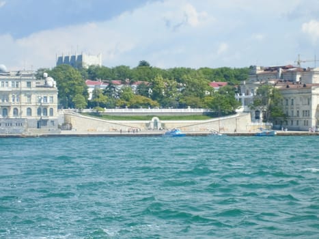 Republic of Crimea, Sevastopol - July 28, 2019: The embankment of the city of Sevastopol. Architecture near the coastline.