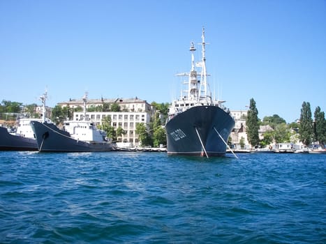 Republic of Crimea, Sevastopol - July 28, 2019: Ships of the Black Sea Fleet of Russia on the celebration of the Day of the Russian Navy in Sevastopol.