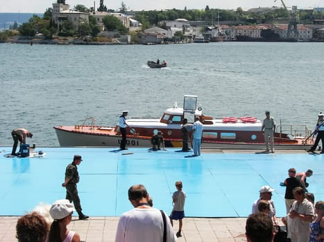 Republic of Crimea, Sevastopol - July 28, 2019: The embankment of the city of Sevastopol. Architecture near the coastline.