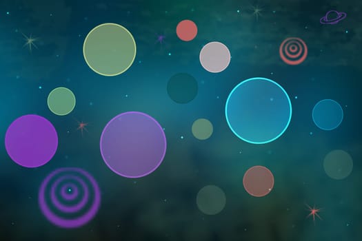 Abstract scene in universe. Abstract gradient dark blue to light blue green space cosmos universe background with colorful stars and planets. Space for your design. Concept astrology an science.