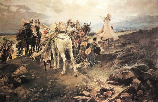The Moor sigh. King Boabdil, .last Moorish ruler in Spain, leave his beloved Granada. Painted by Francisco Pradilla in 1892. Private Collection