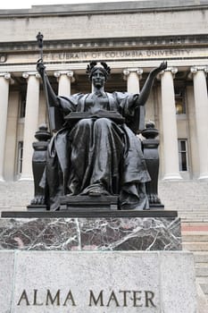 The famous,historical statue Alma Mater stands in front of the stairs of Columbia University in New York - Manhattan.