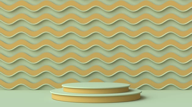 Abstract mock up circle podium 3D render illustration on wave green and brown pattern background