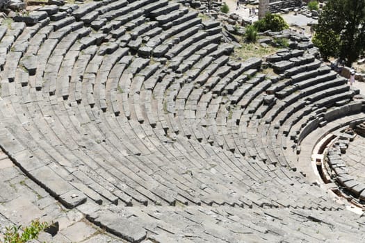 The ruins in Delphi, an archaeological site in Greece at the Mount Parnassus. Delphi is famous by the oracle at the sanctuary dedicated to Apollo. UNESCO World heritage