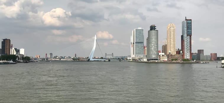 The Rotterdam Skyline with the Erasmusbrug bridge, Netherlands.