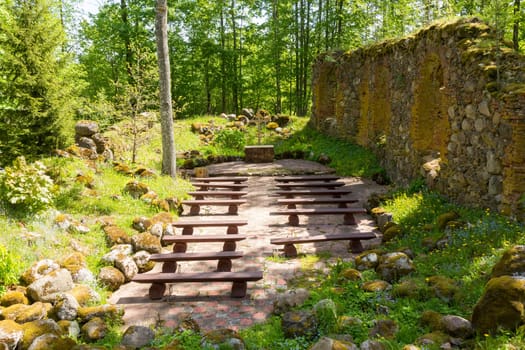 Zvarde Latvia. Abandoned village. Former Soviet army bombing polygon. Ruins of church whit new place of prayer